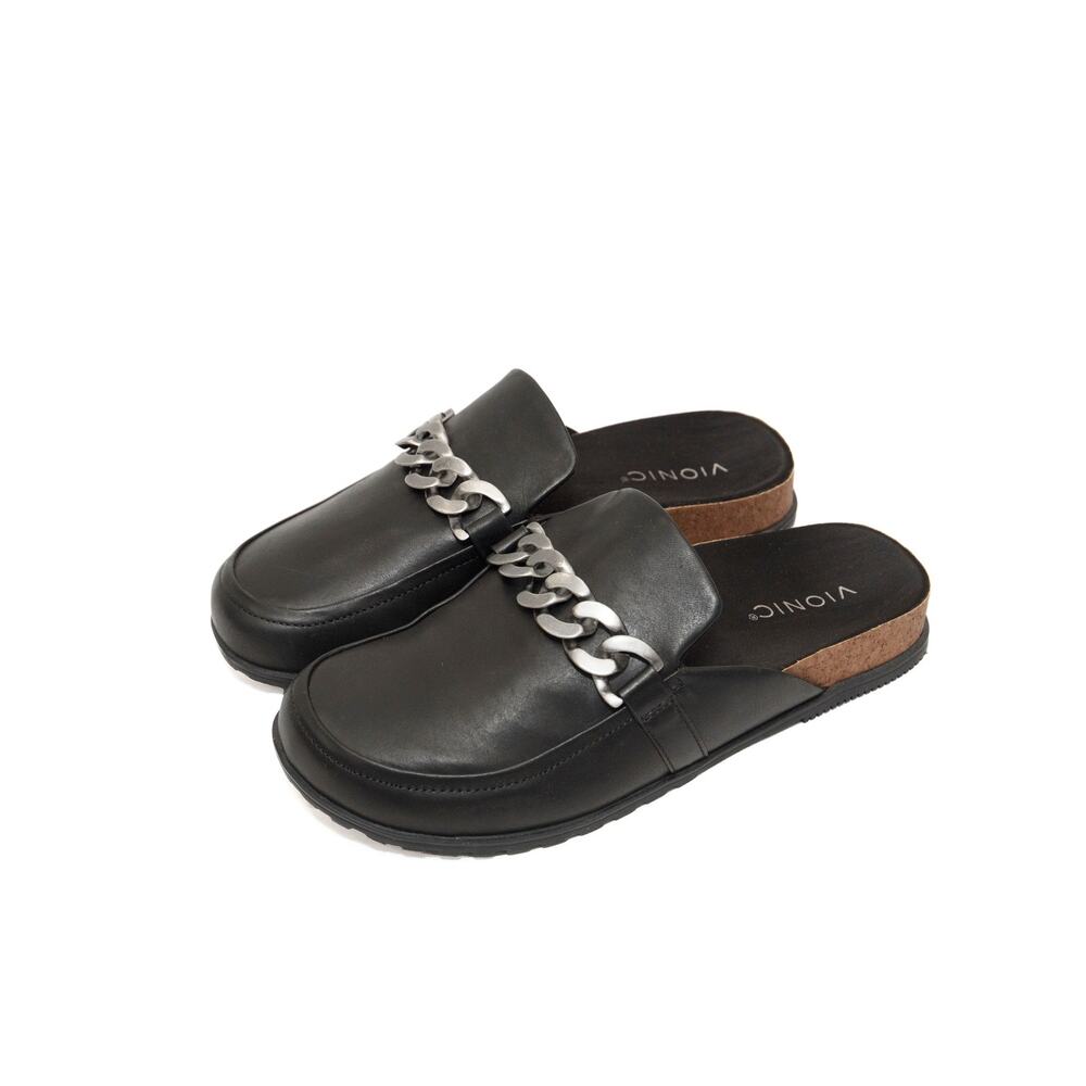 New Vionic Black Georgie Slides With Chain Size 8.5